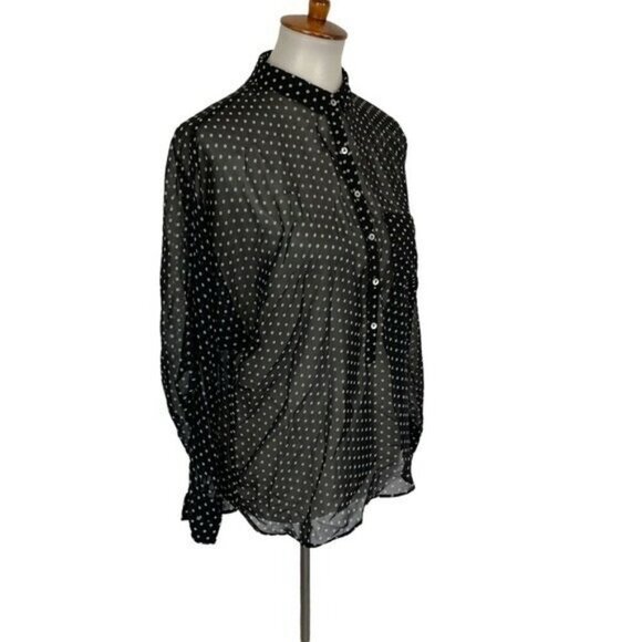 Zara Black Sheer Blouse Small Button Down Officewear Y2K - Picture 3 of 5